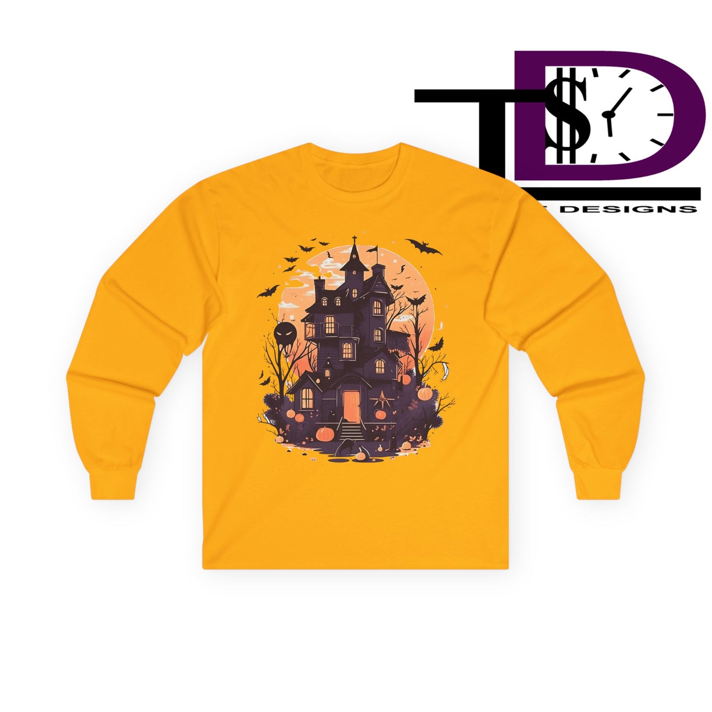 Halloween Haunted House Long Sleeve Tee - Spooky Vibes, Fall Fashion, Halloween Costume, Unisex Apparel, Gift for Ghost Lovers