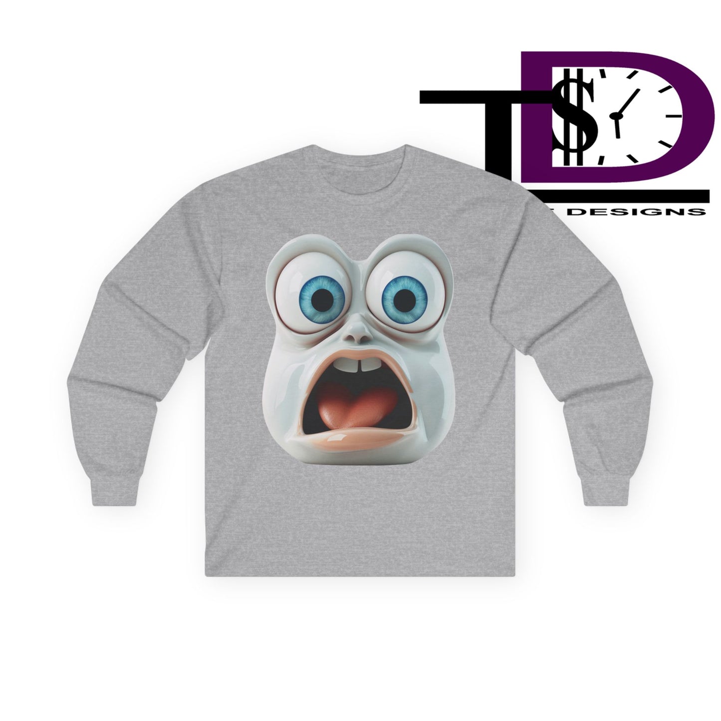 Shocking Face Long Sleeve Tee, Funny Unisex Shirt, Gifts for Friends, Casual Wear, Halloween Apparel, Graphic Tee