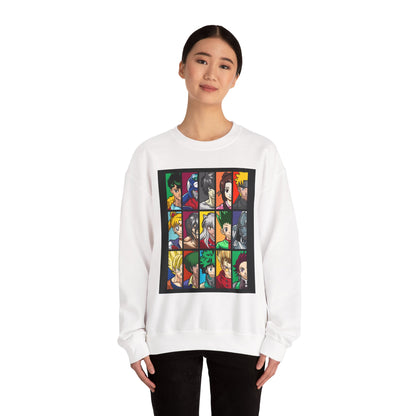 Anime Character Grid Sweatshirt — Collage Crewneck for Fans