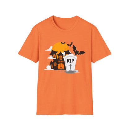Spooky Halloween T-Shirt, Unisex Softstyle Tee, Pumpkin and Haunted House Design, Fun Fall Shirt, Perfect for Halloween Parties, Trick [...]