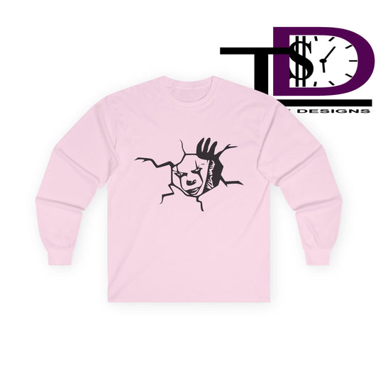 Unisex Graphic Long Sleeve Tee featuring Cracked Wall Design, Perfect for Casual Outings, Gifts, and Halloween