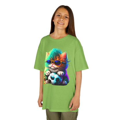Cool Cat Soccer Kids Tee - Fun Heavy Cotton T-Shirt for Young Sports Fans
