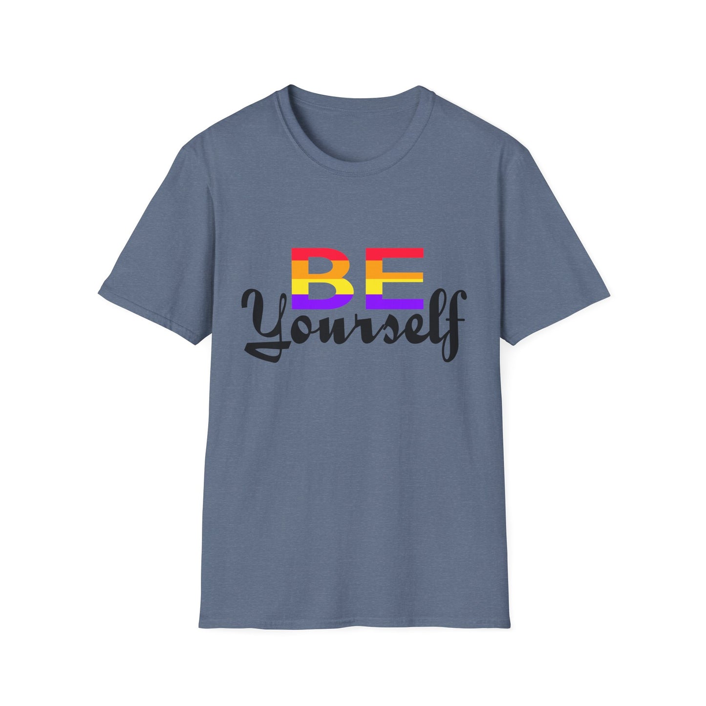 LGBTQ+ Pride Unisex T-Shirt, BE Yourself Quote Tee, Softstyle Graphic Shirt for Pride Month, Affirmation Apparel, Inclusive Fashion