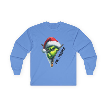 Grinch Peeking Long Sleeve Tee — "Evil People" Holiday Graphic