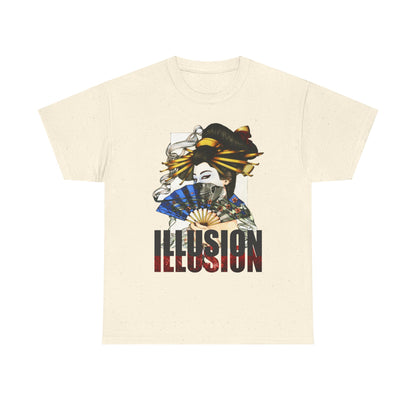 Unisex Heavy Cotton Tee - Illusion Design - Artistic Fan Graphic Tee for Casual Wear