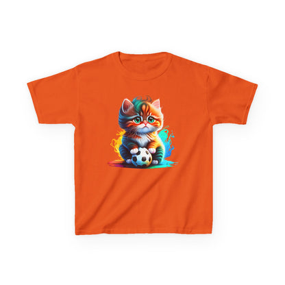 Playful Cat Soccer Kids Heavy Cotton™ Tee - Fun and Colorful T-Shirt for Young Animal Lovers