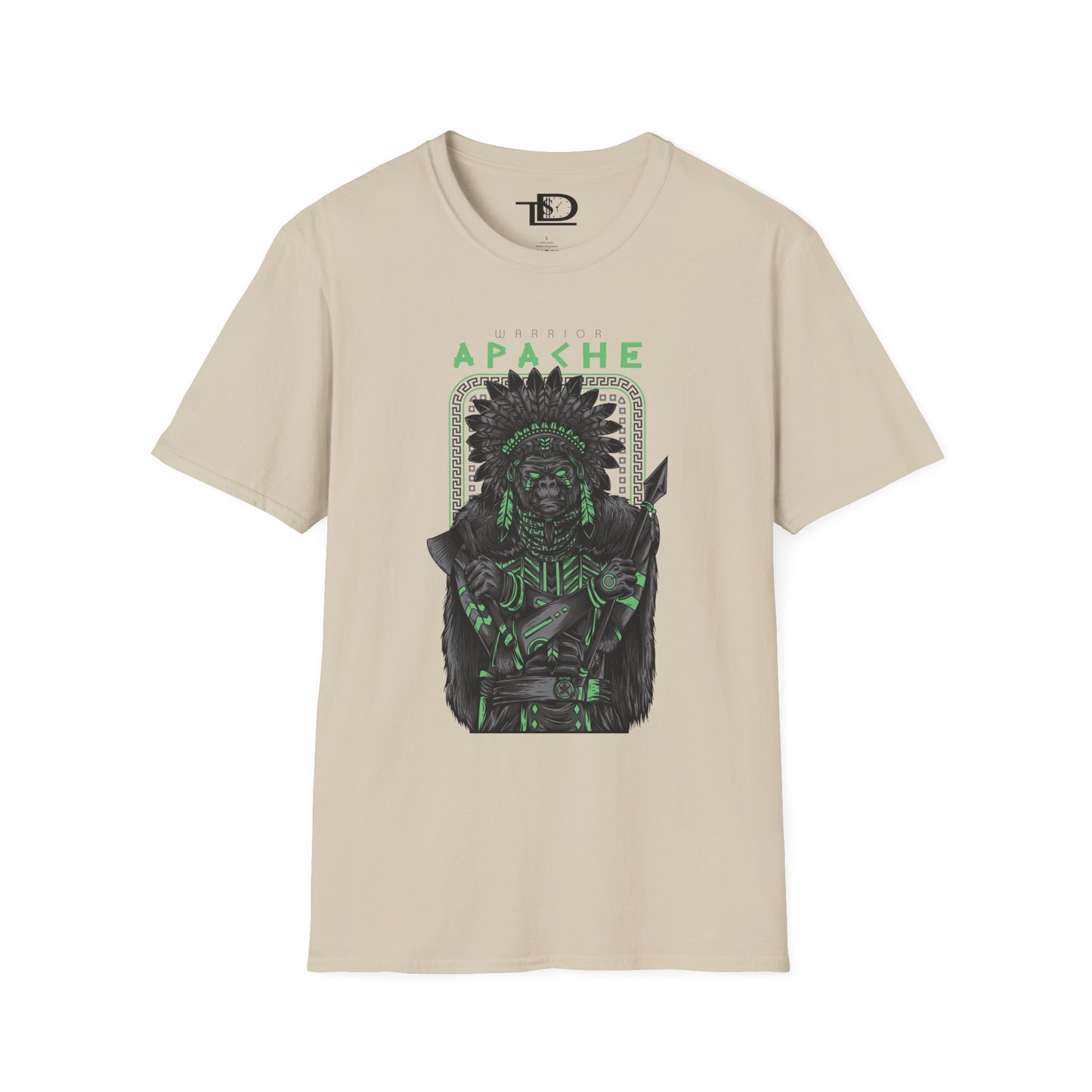 Apache Warrior Graphic T-Shirt, Softstyle Tee, Unisex Casual Wear, Festival Apparel, Heritage Tribute Shirt