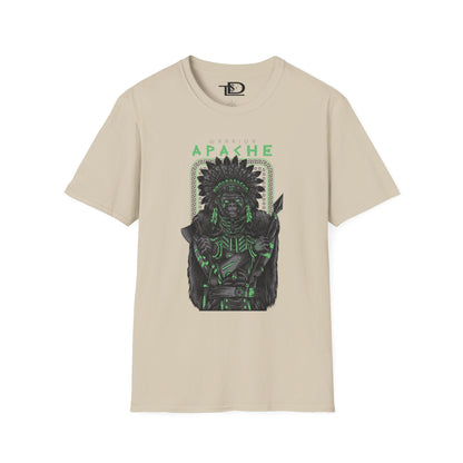 Apache Warrior Graphic T-Shirt, Softstyle Tee, Unisex Casual Wear, Festival Apparel, Heritage Tribute Shirt