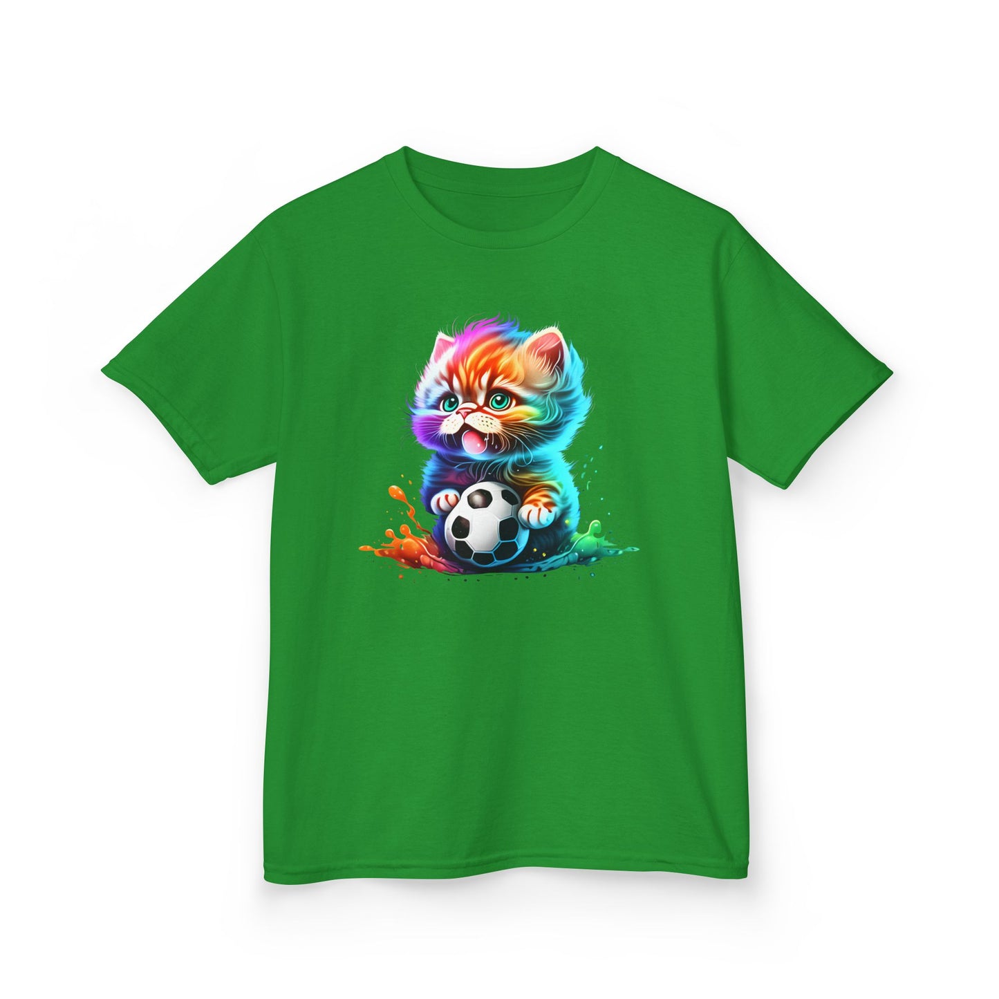 Colorful Cat Soccer Tee for Kids - Fun and Playful Design