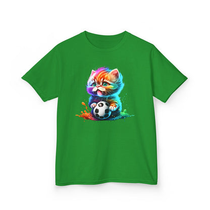 Colorful Cat Soccer Tee for Kids - Fun and Playful Design