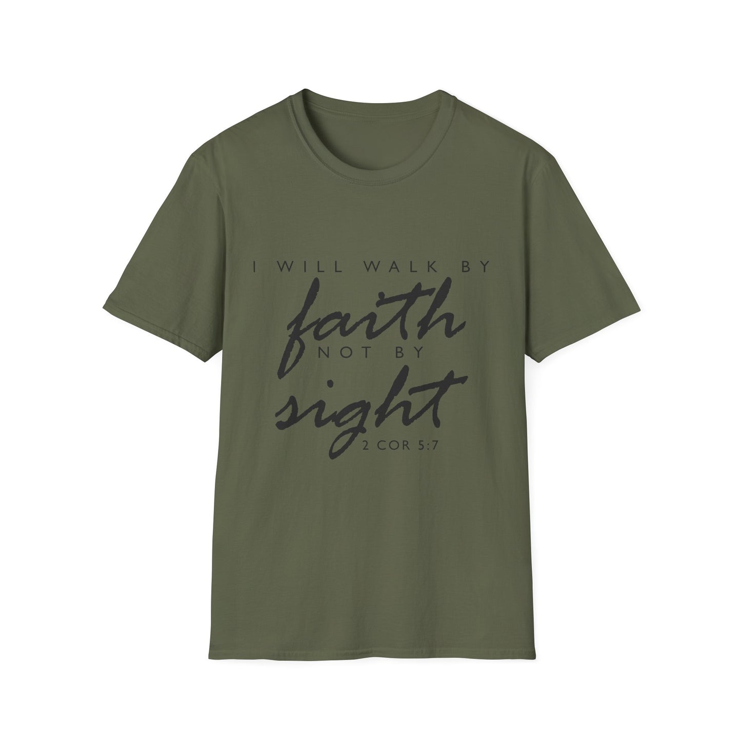 Inspirational Faith T-Shirt - Walk by Faith Not by Sight - Unisex Softstyle Tee