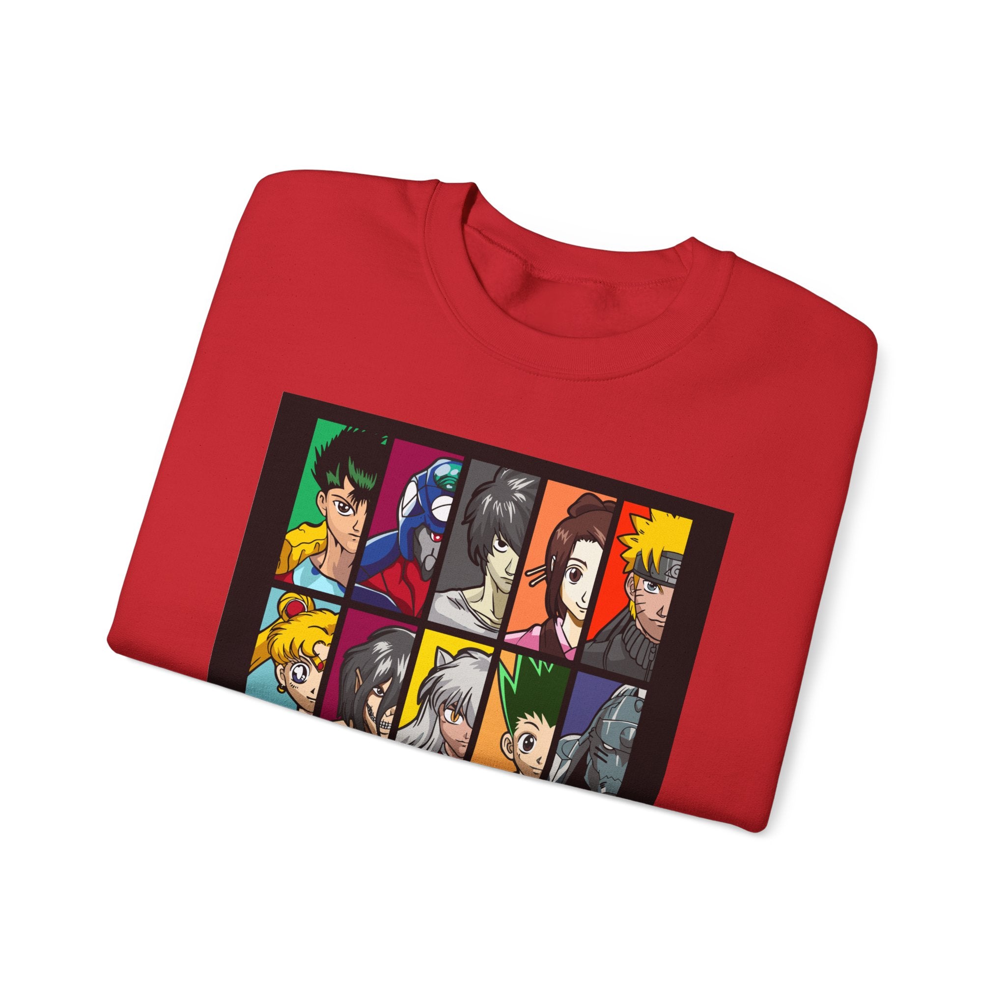 Anime Character Grid Sweatshirt — Collage Crewneck for Fans