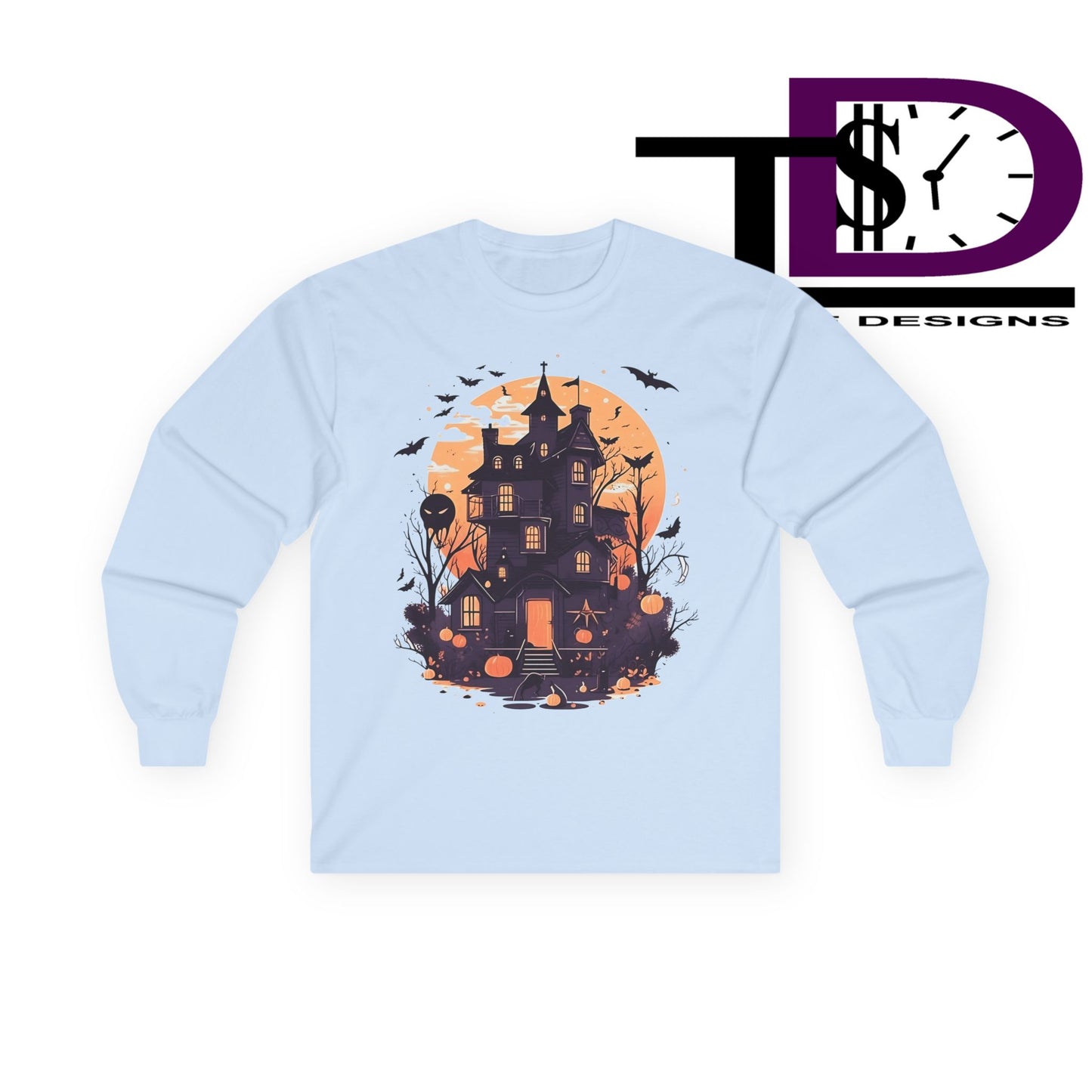 Halloween Haunted House Long Sleeve Tee - Spooky Vibes, Fall Fashion, Halloween Costume, Unisex Apparel, Gift for Ghost Lovers