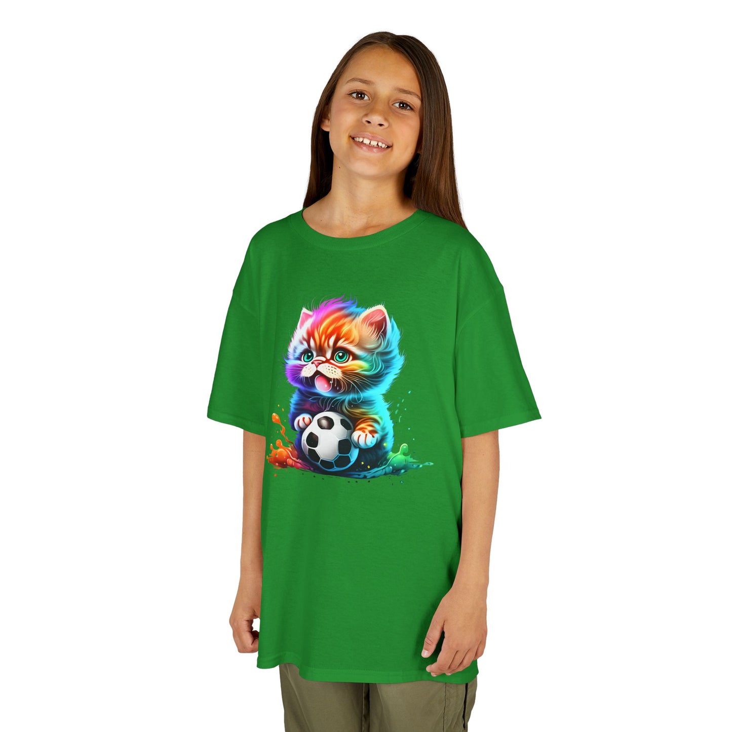 Colorful Cat Soccer Tee for Kids - Fun and Playful Design