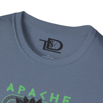 Apache Warrior Graphic T-Shirt, Softstyle Tee, Unisex Casual Wear, Festival Apparel, Heritage Tribute Shirt