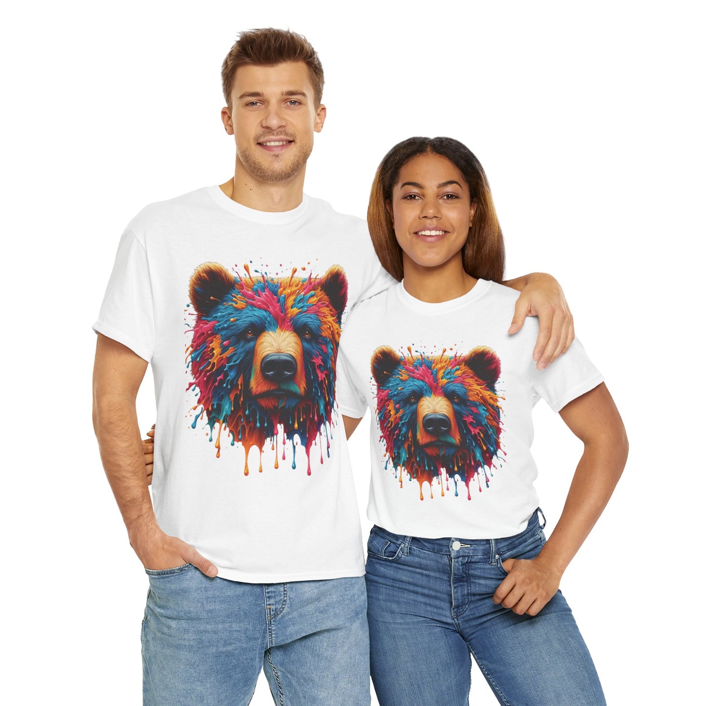 Colorful Bear Art Unisex Heavy Cotton Tee - Vibrant Graphic T-Shirt for Nature Lovers