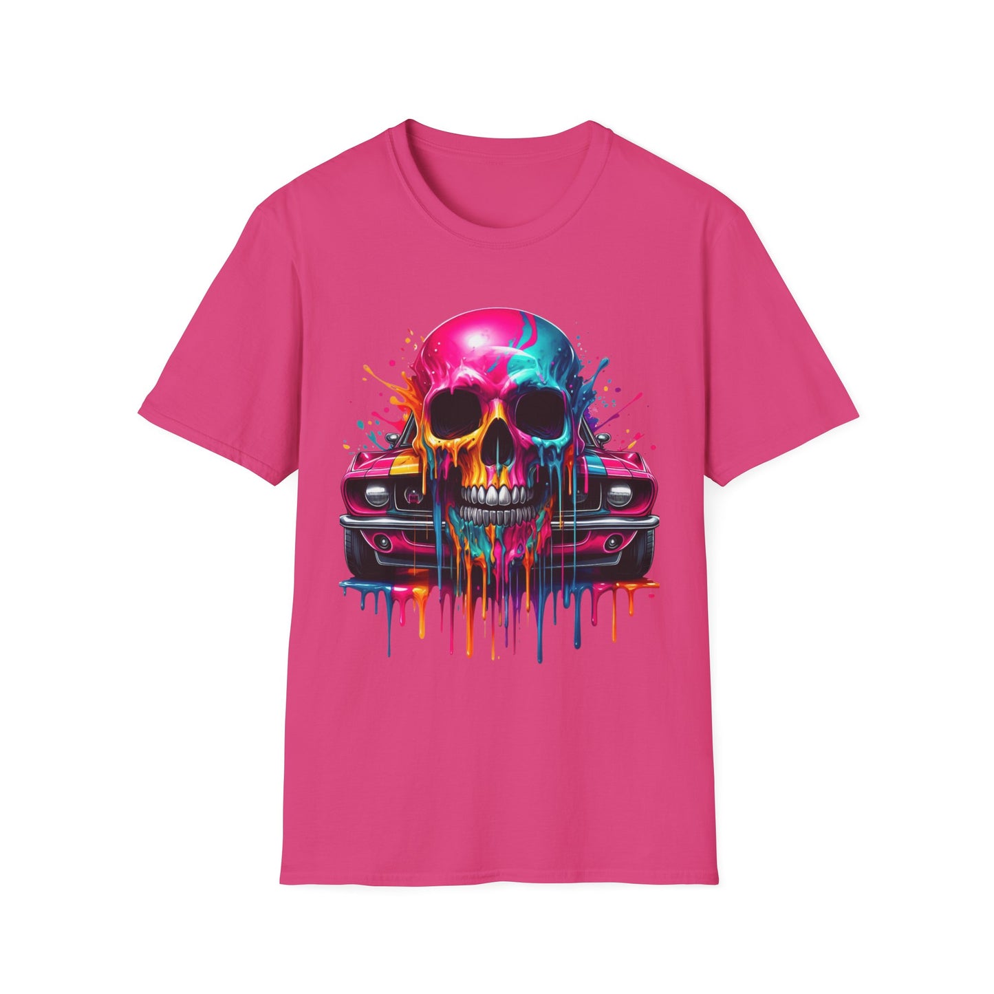 Vibrant Skull & Car Unisex Softstyle T-Shirt