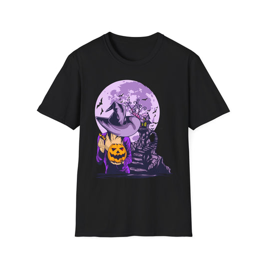 Halloween Witch T-Shirt, Unisex Softstyle Tee, Spooky Season Apparel, Pumpkin Graphic Shirt, Trick or Treat Shirt