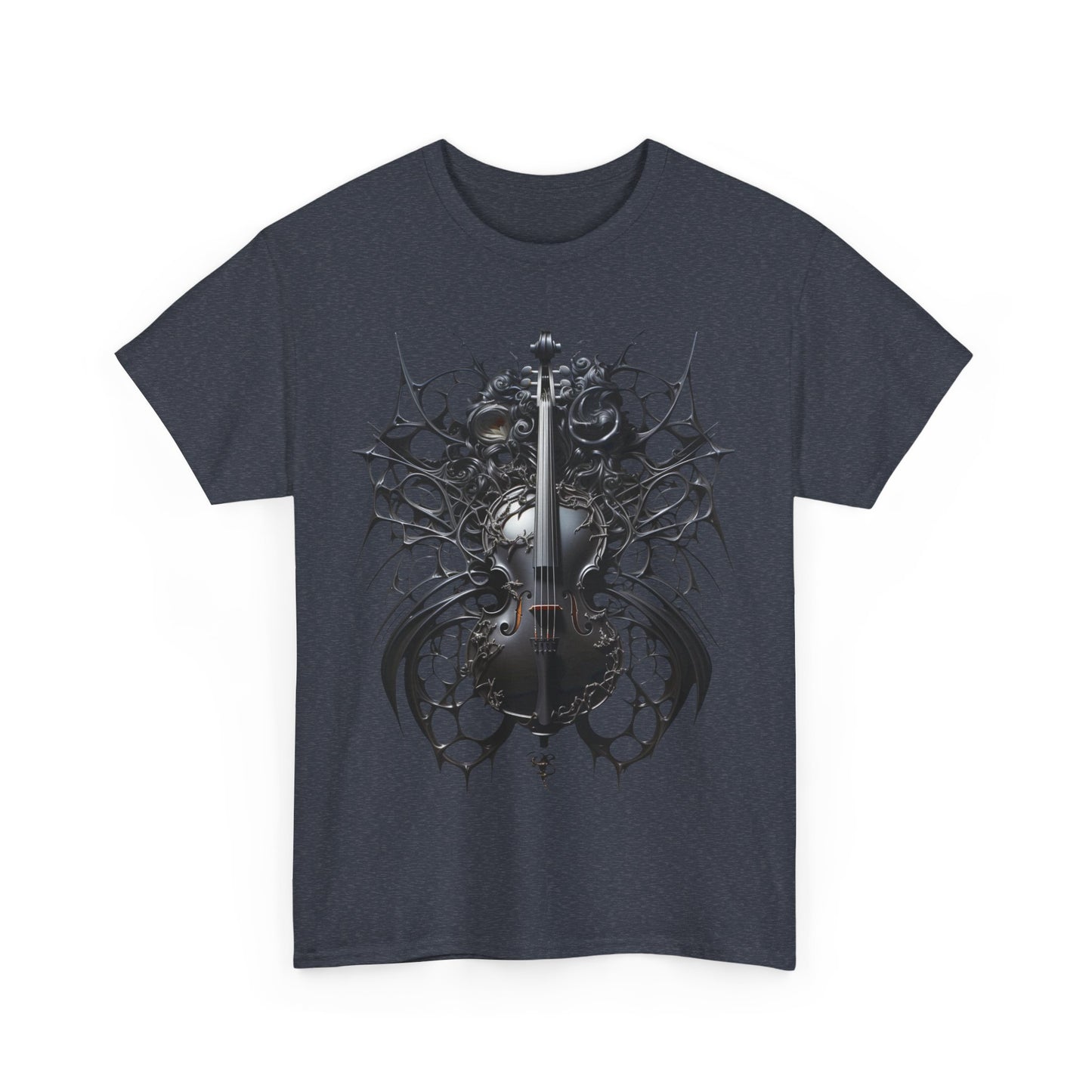 Heavy Cotton Tee with Gothic Violin Design - Perfect for Music Lovers