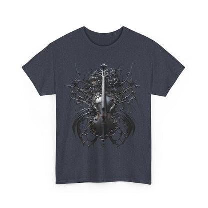 Heavy Cotton Tee with Gothic Violin Design - Perfect for Music Lovers