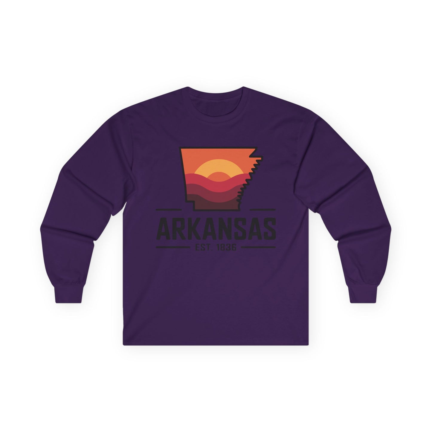 Arkansas Sunset State Long Sleeve Tee — EST. 1836 Retro Graphic