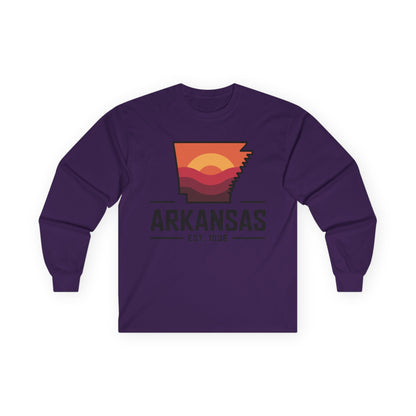 Arkansas Sunset State Long Sleeve Tee — EST. 1836 Retro Graphic