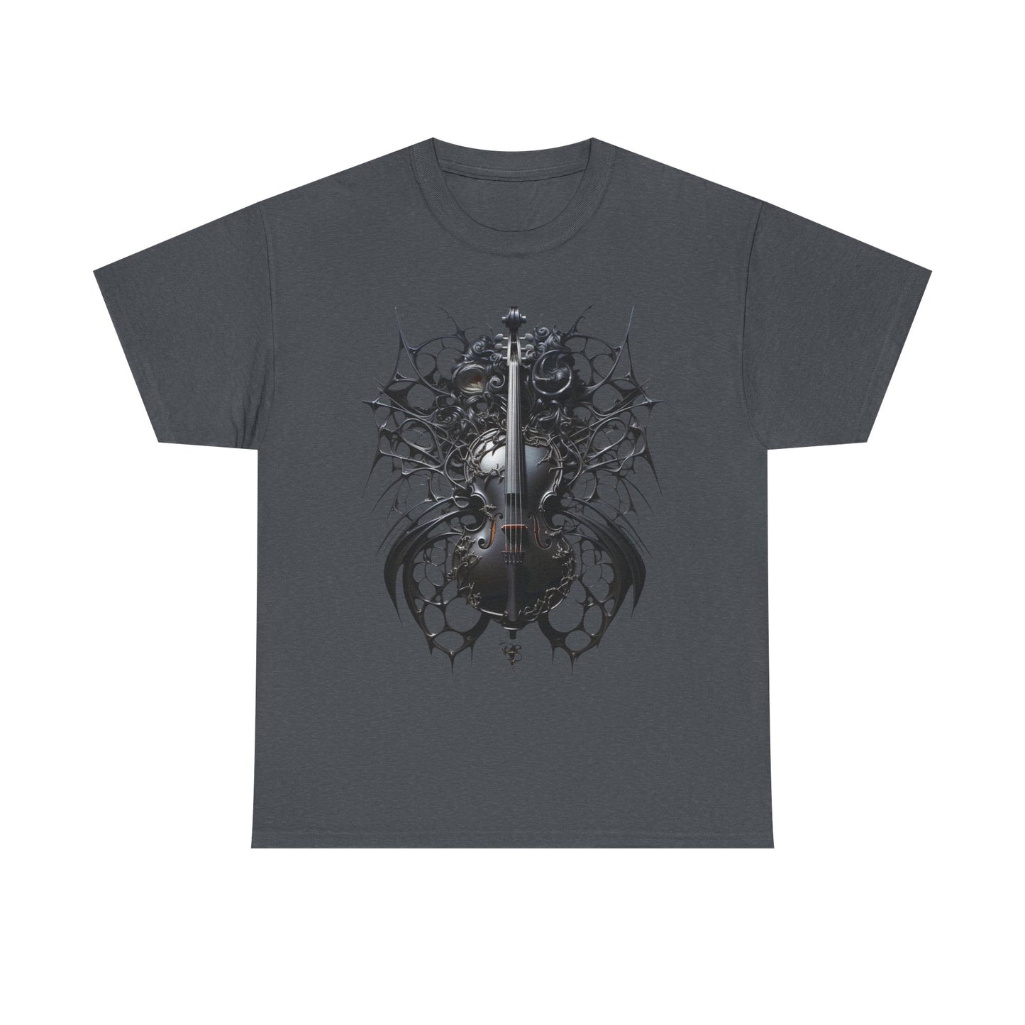 Heavy Cotton Tee with Gothic Violin Design - Perfect for Music Lovers