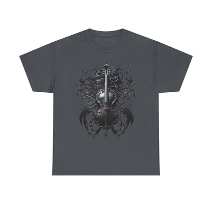 Heavy Cotton Tee with Gothic Violin Design - Perfect for Music Lovers