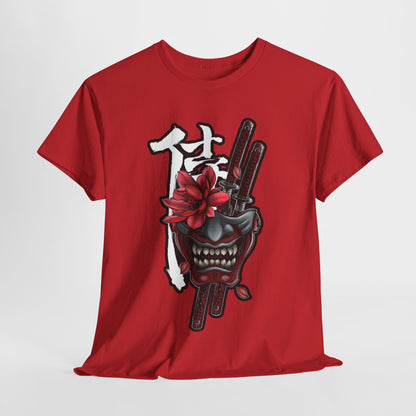 Unisex Heavy Cotton Tee - Floral Samurai Mask Design