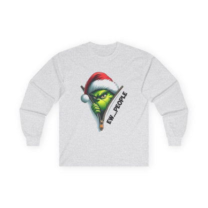 Grinch Peeking Long Sleeve Tee — "Evil People" Holiday Graphic