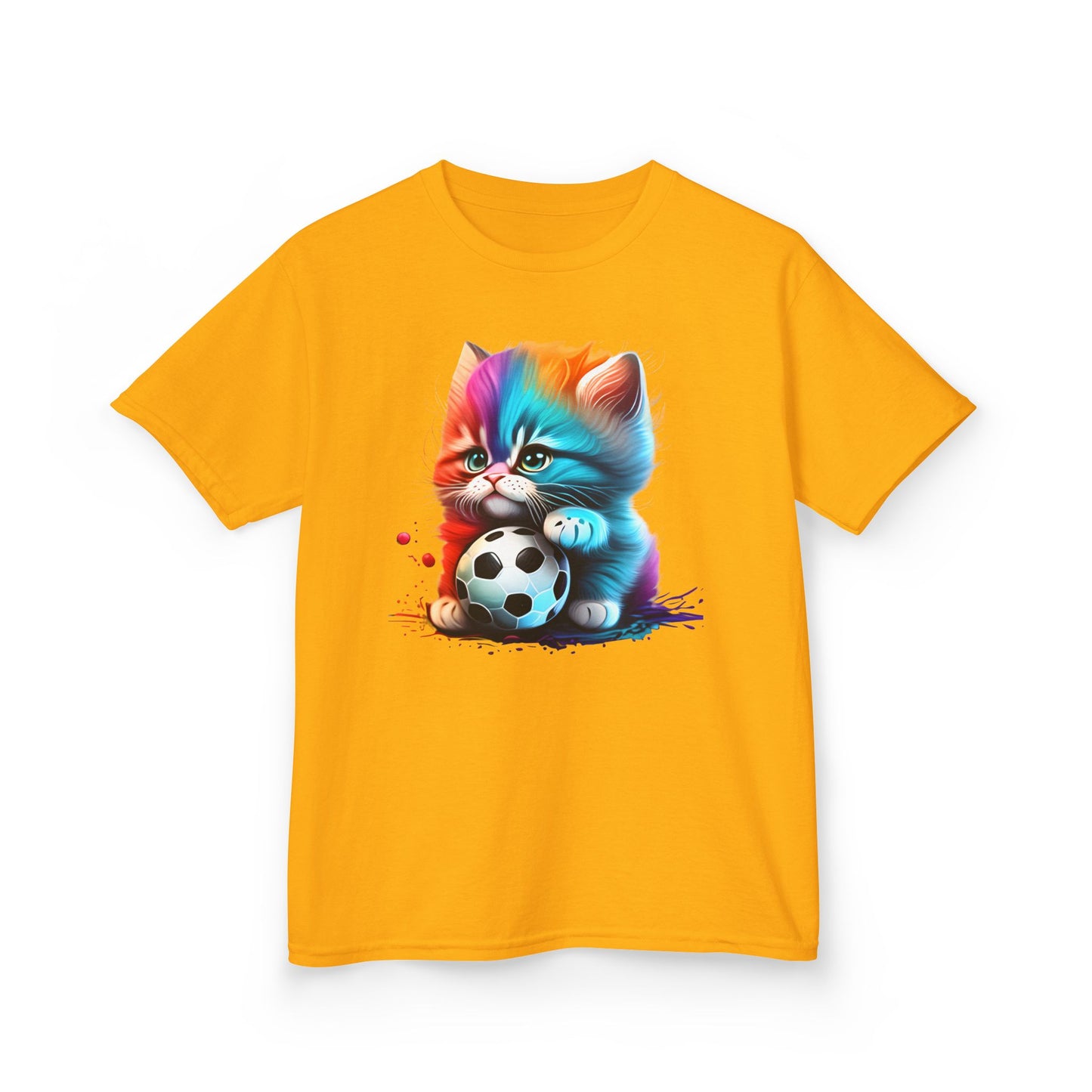 Colorful Cat Soccer Kids Tee - Fun & Playful Design for Young Animal Lovers