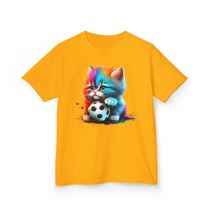 Colorful Cat Soccer Kids Tee - Fun & Playful Design for Young Animal Lovers