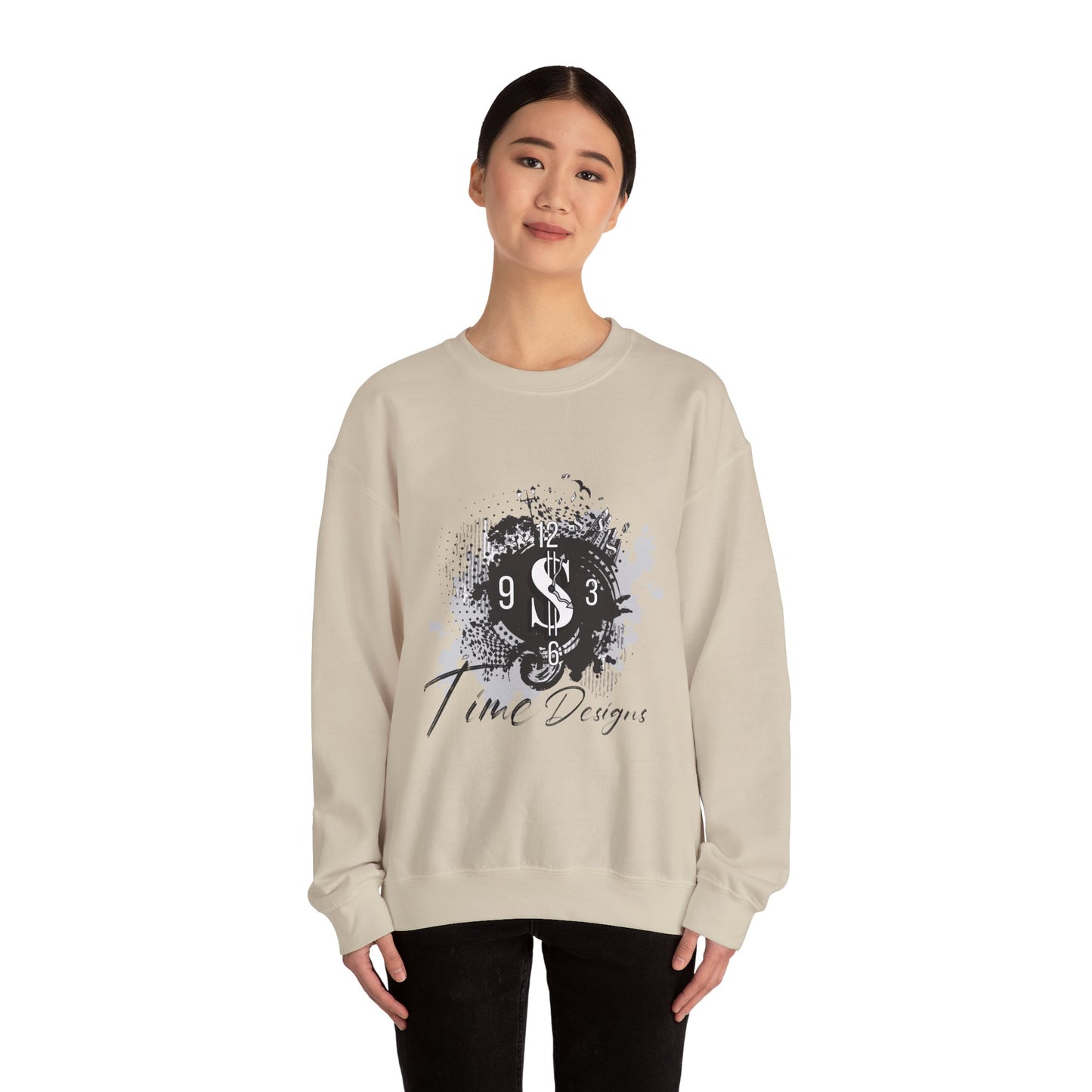 Crewneck Sweatshirt — Grunge Dollar Logo "Time Designs" Graphic