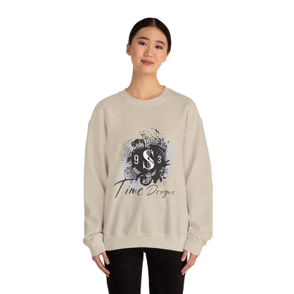 Crewneck Sweatshirt — Grunge Dollar Logo "Time Designs" Graphic