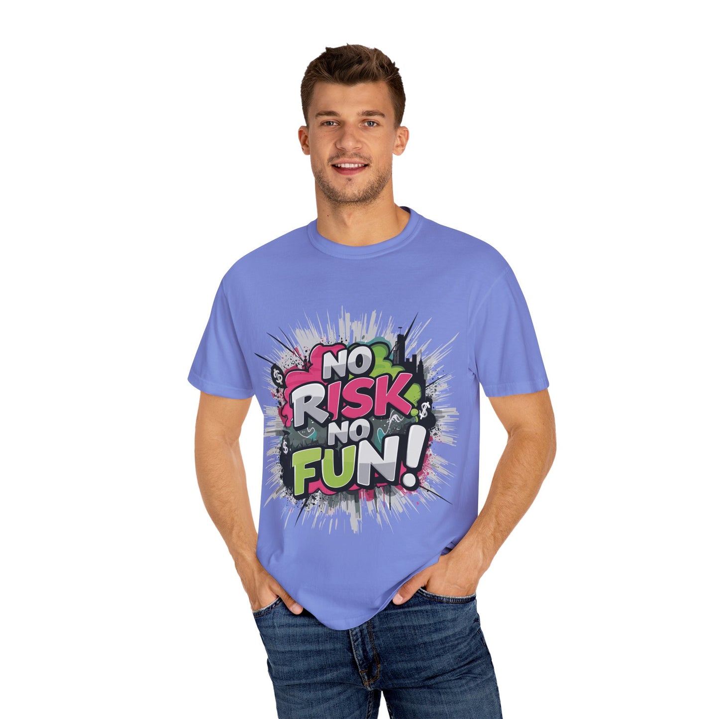 No Risk No Fun Garment-Dyed T-shirt, Casual Wear, Graphic Tee, Gift for Adventure Seekers, Everyday Comfort, Unisex Apparel