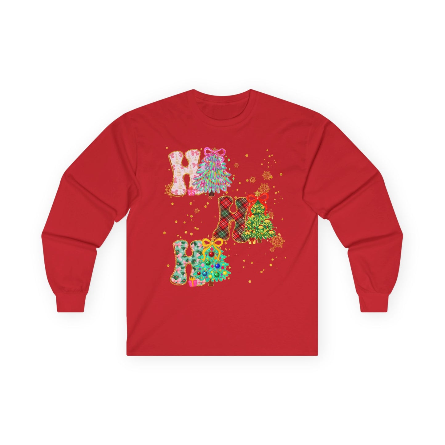Long Sleeve Tee — Festive 'HO HO HO' Floral Christmas Design
