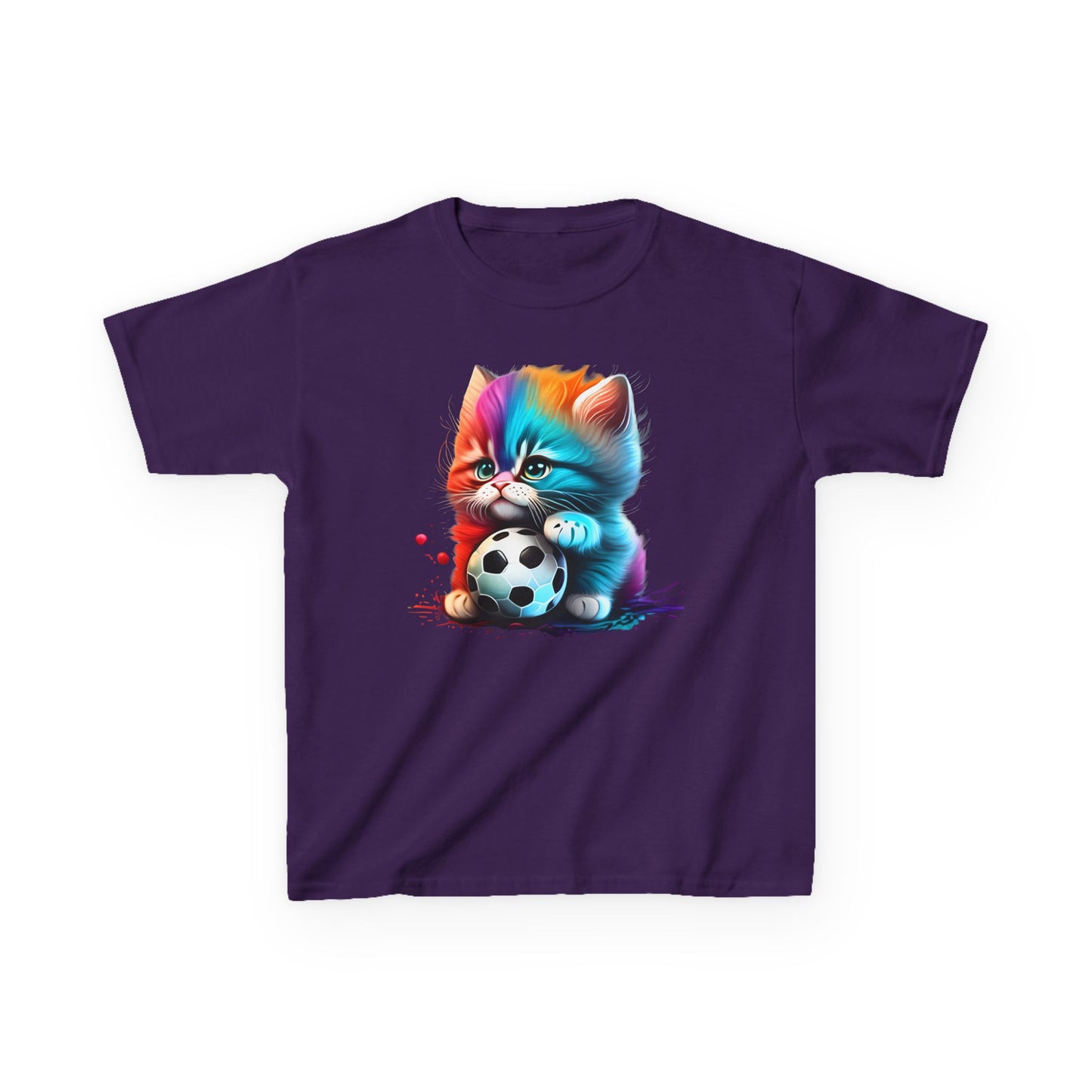 Colorful Cat Soccer Kids Tee - Fun & Playful Design for Young Animal Lovers