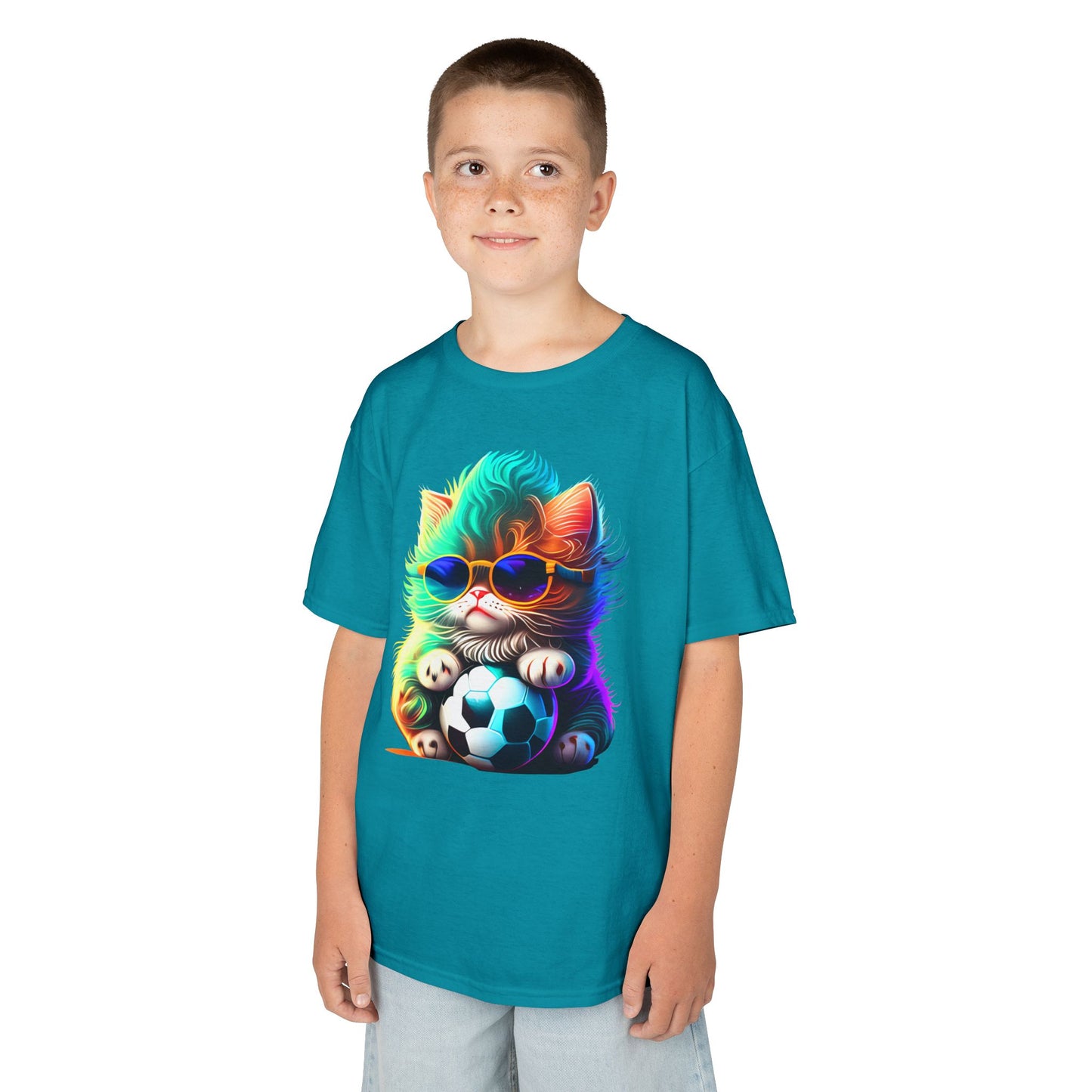 Cool Cat Soccer Kids Tee - Fun Heavy Cotton T-Shirt for Young Sports Fans