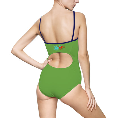 Royalty Queens One-Piece Swimsuit, Fun Summer Swimwear, Beach Getaway Essential, Pool Party Look, Vibrant Green Swim Suit