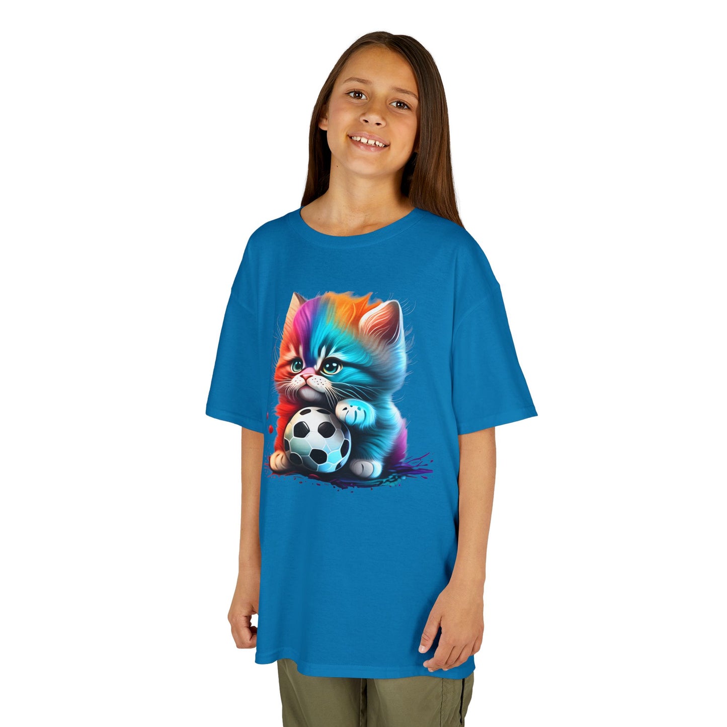 Colorful Cat Soccer Kids Tee - Fun & Playful Design for Young Animal Lovers