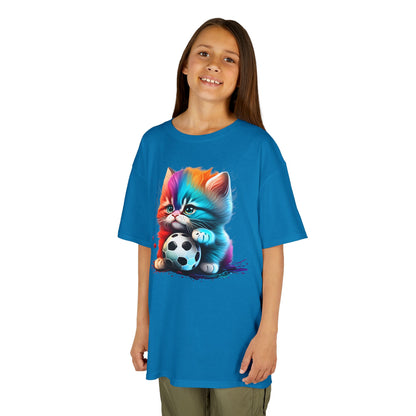 Colorful Cat Soccer Kids Tee - Fun & Playful Design for Young Animal Lovers