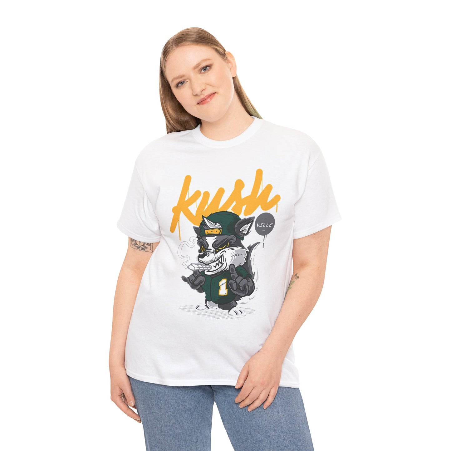 Street Style Unisex Heavy Cotton Tee - 'Kush Ville' Graphic Design