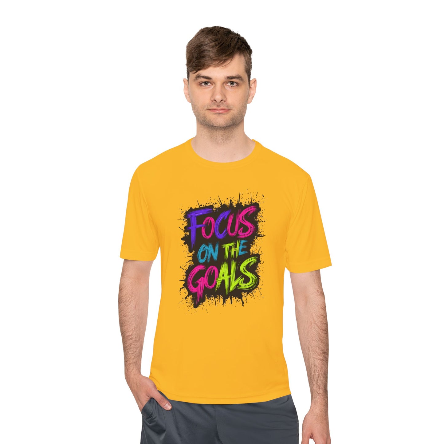 Colorful Motivational Fitness Tee for Active Lifestyle, Gym Shirt, Workout Shirt, Gift for Athletes, Focus on the Goals