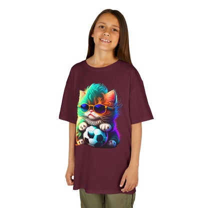 Cool Cat Soccer Kids Tee - Fun Heavy Cotton T-Shirt for Young Sports Fans