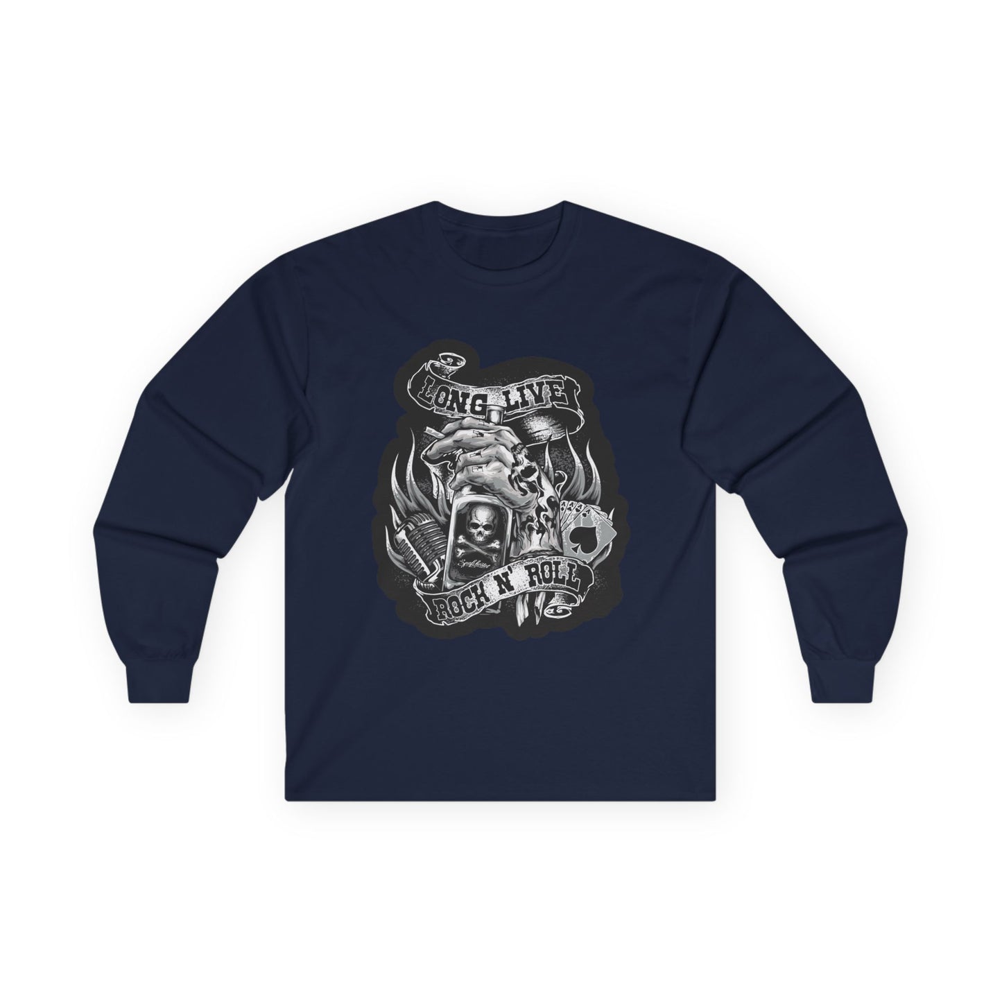 Rock 'N' Roll Skull Long Sleeve Tee — 'Young & Live' Vintage Motorcycle Design