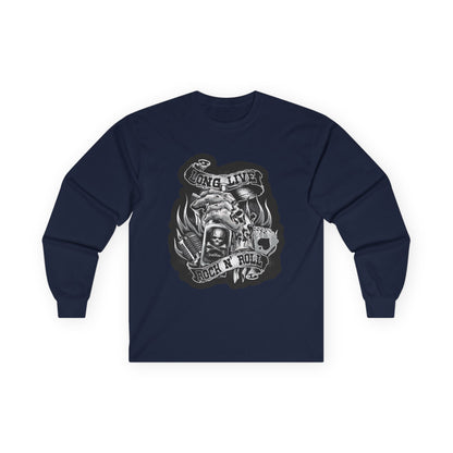 Rock 'N' Roll Skull Long Sleeve Tee — 'Young & Live' Vintage Motorcycle Design