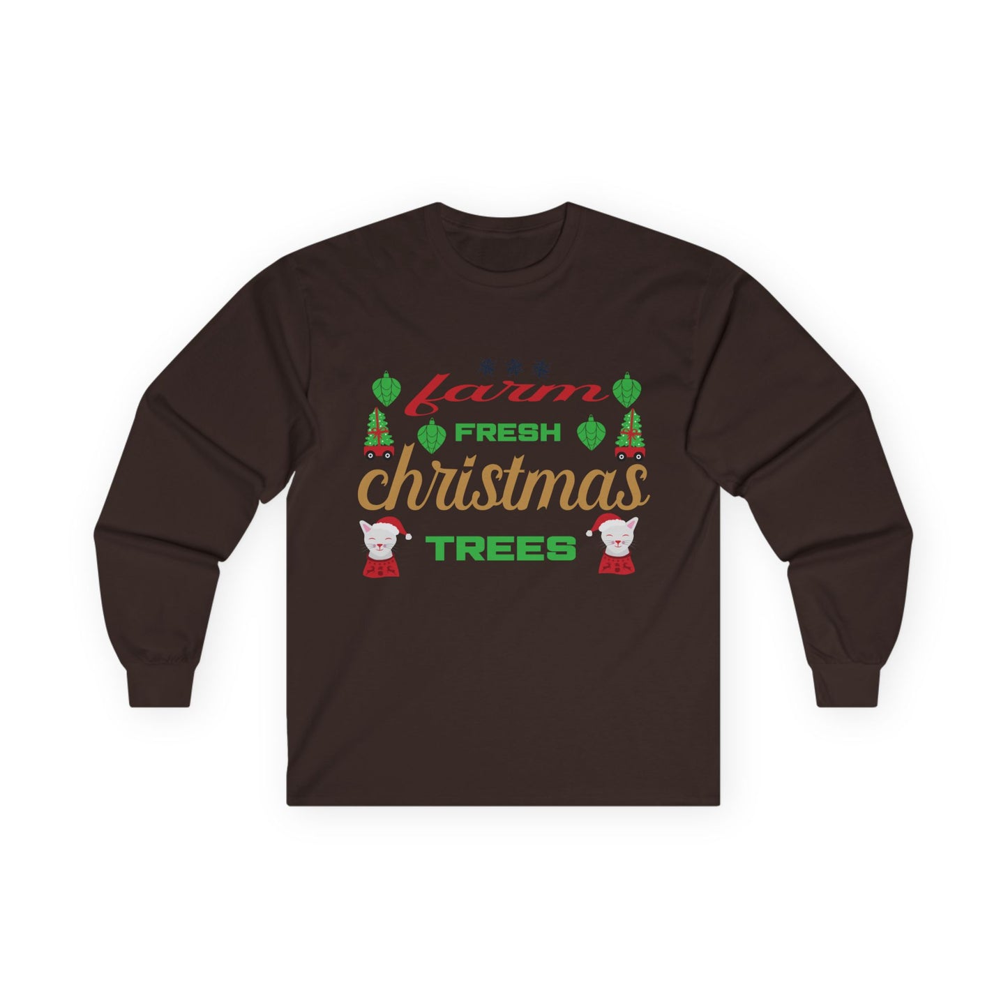 Farm Fresh Christmas Trees Long Sleeve Tee, Holiday Shirt, Xmas Gift, Christmas Apparel, Festive Outfit, Winter Wear