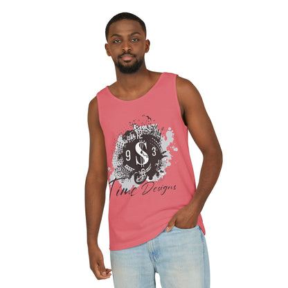 Unisex Garment-Dyed Tank Top with Time Designs - Casual Summer Wear, Beach Outfit, Gift for Friends, Vacation Essentials, Relaxed Style