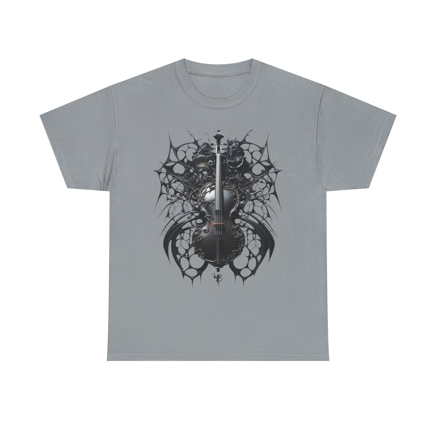 Heavy Cotton Tee with Gothic Violin Design - Perfect for Music Lovers