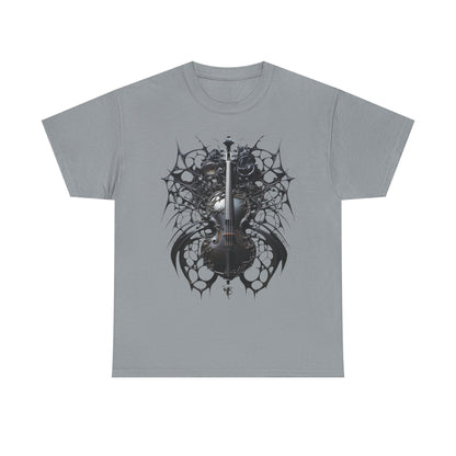 Heavy Cotton Tee with Gothic Violin Design - Perfect for Music Lovers